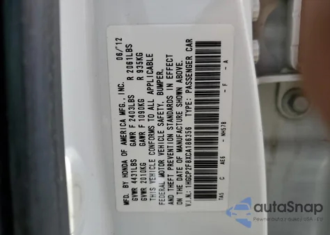 2012 Honda Accord Exl z USA, uszkodzony, nr VIN 1HGCP2F8XCA186356